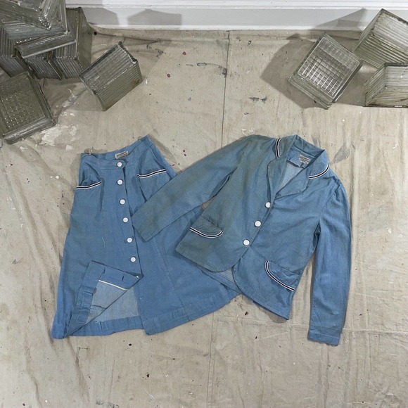 Vintage 1950s Sanforized Denim Chore Coat And Skirt Set Koret - Picture 9 of 11